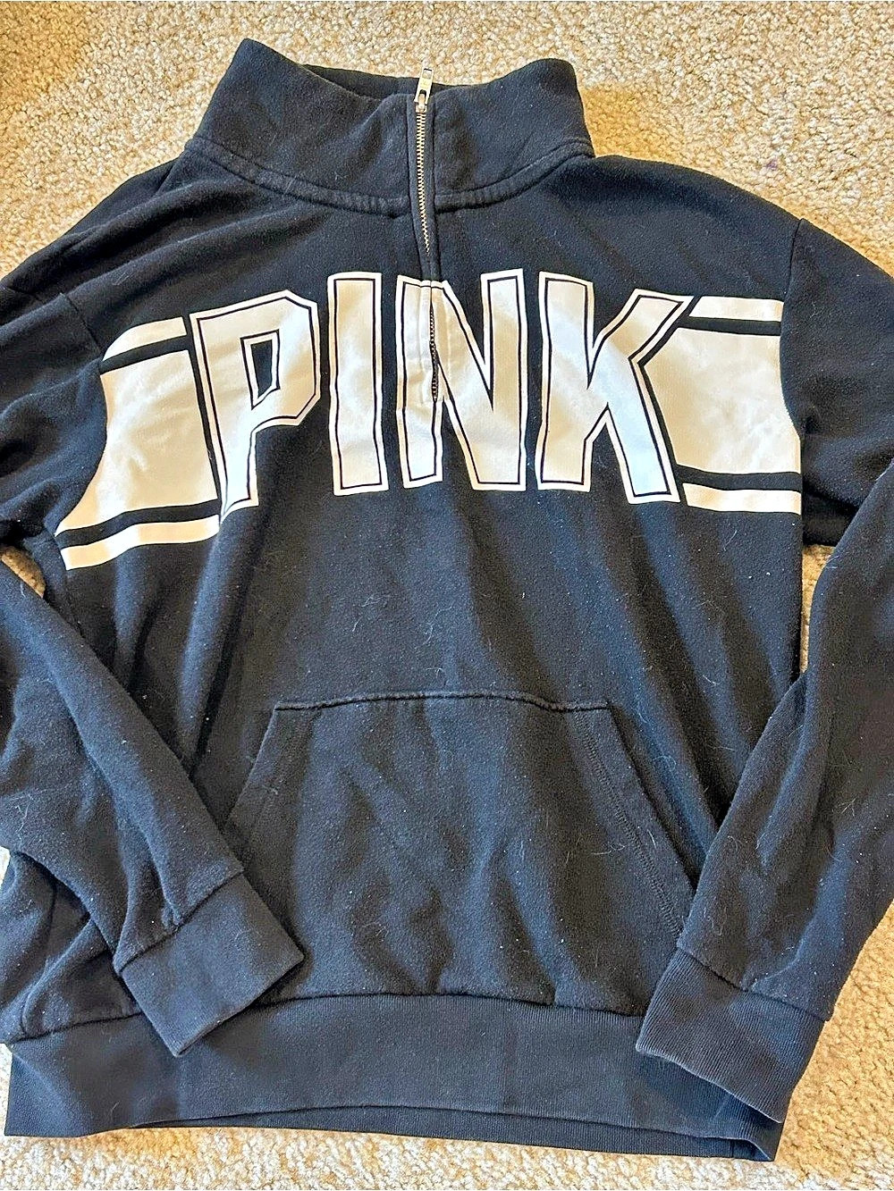 Victoria's Secret PINK half-zip hoodie Color Block Hoodie in Black & White